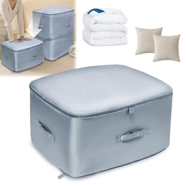 Space-saving self-compression organizer for efficient storage