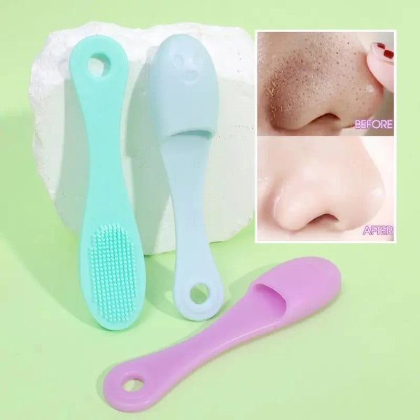 Silicone nose brush, double-sided massage, soft facial pore-cleaning tool.